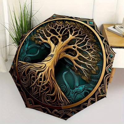 Tree of Life Wall Art: Nature's Wisdom In Every Branch Umbrella, Cute Umbrella with Cute Design, Portable 3-Fold Compact Umbrella for Men & Women, Val