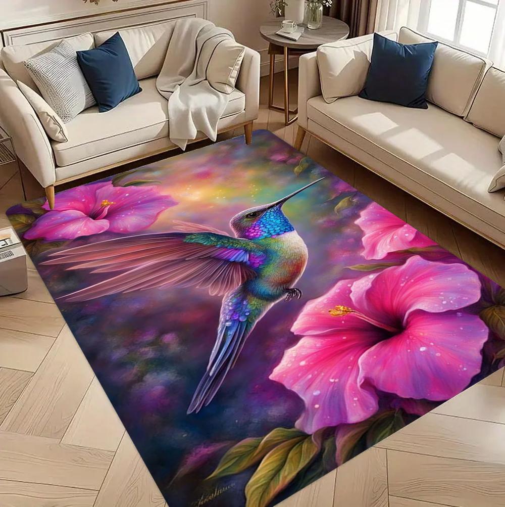 

Living Room Rug Hummingbird & Hibiscus Healing Art Carpet Non-Slip Easy Clean Romantic Artistic Home Decor Mat 40X60cm