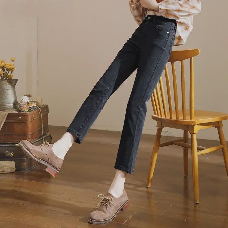 Dámské korejské džíny s vysokým pasem, elastické, úzké, cigaretové - letní retro, devítibodové