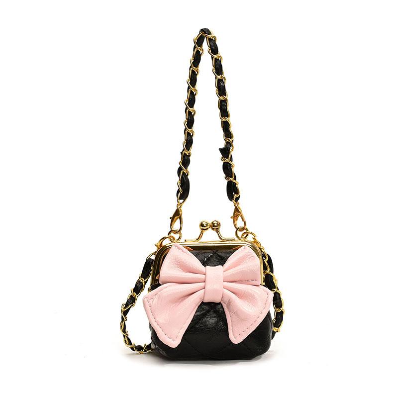 Single Shoulder Bag, Fashionable Checkered Bow-shaped Child Cross-body Bag, Striped Children's Snap Closure Bag