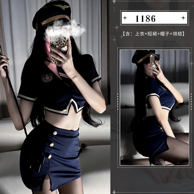 Sexy lingerie hot police uniform cosplay seduction sexy stewardess navy nightclub suit