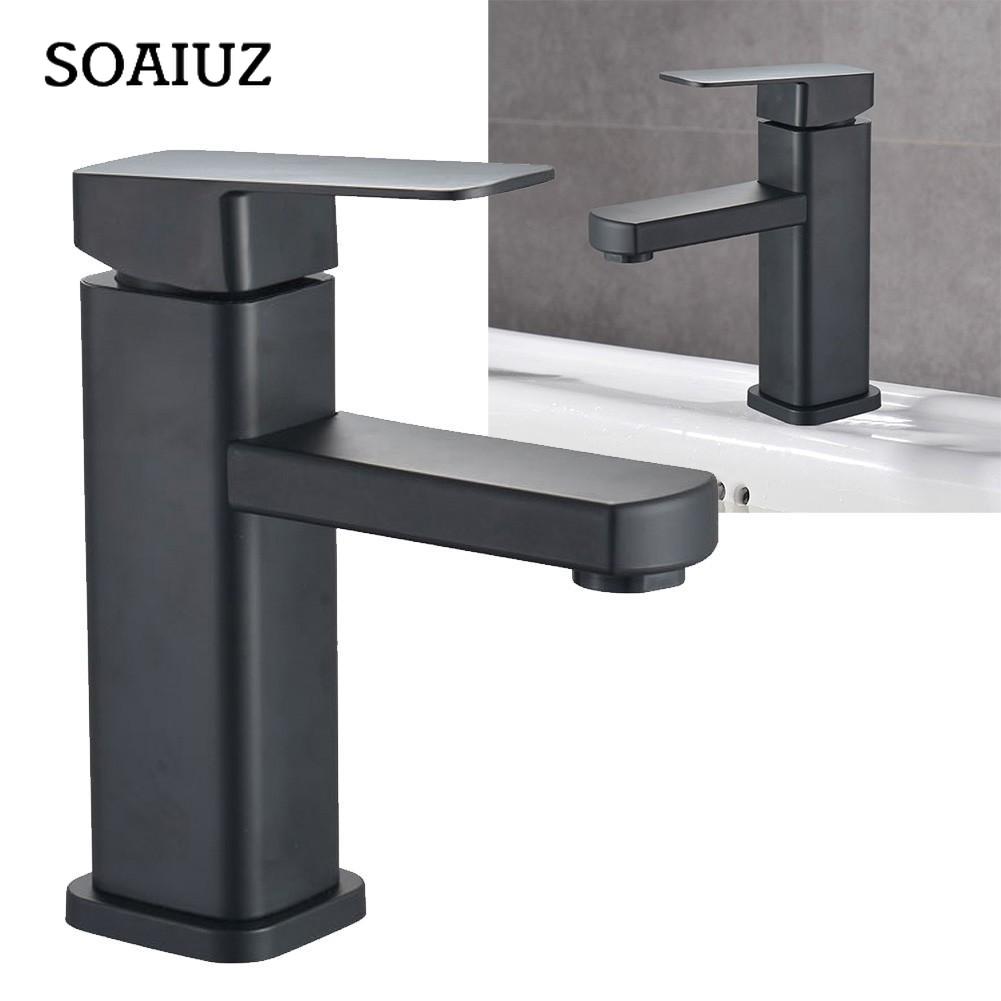 304 Stainless Steel Black Single Cold Sink Faucet Bathroom Counter Basin Faucet