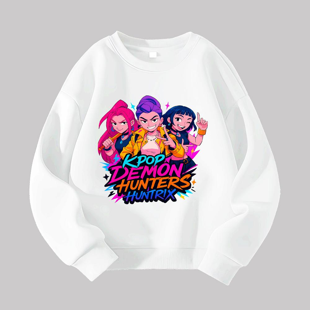 Kpop Dämonenjäger Huntrix Grafikdruck Damen Casual Rundhals Sweatshirt Mode Musik Merchandise Pullover Top