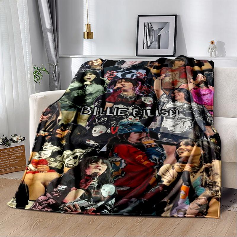 Fashion Billie Eilish Singer Star Flannel Blanket Soft Warm Throw Blanket for Bedroom Living Room Bed Travel Camping Picnic Gift