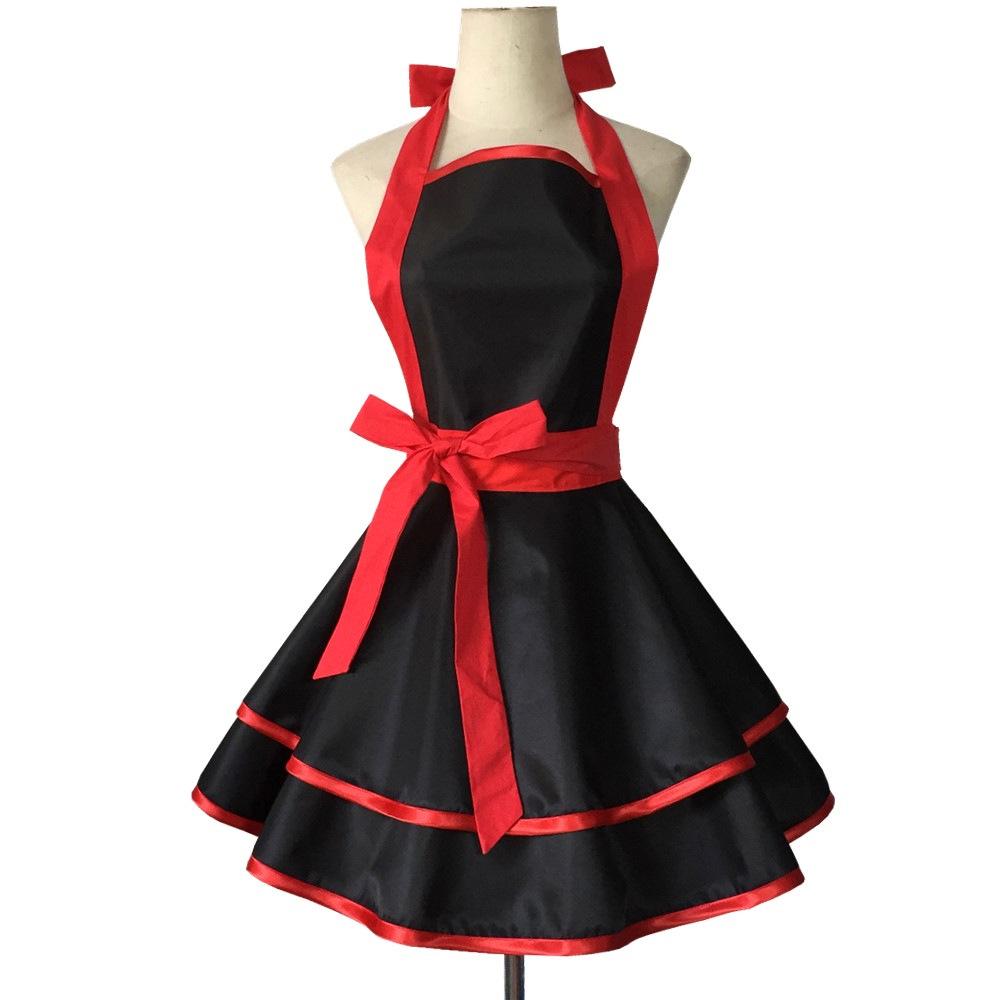 

Сплошной черный водонепроницаемый фартук-принцесса из ТПУ для женщин, модный домашний кухонный фартук для готовки красный черный