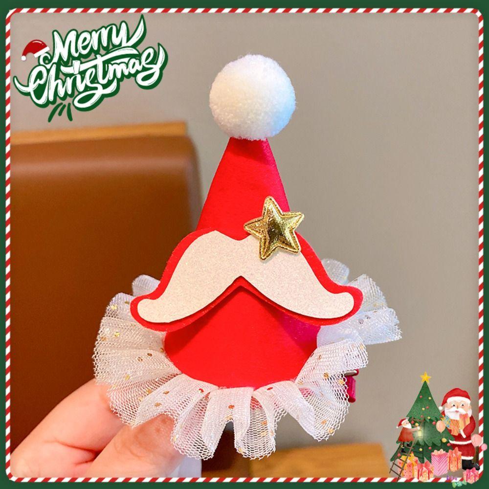 Elk Santa Claus Duckbill Clip Star Christmas Hat Hairpin Cute Christmas Hair Clip  Party
