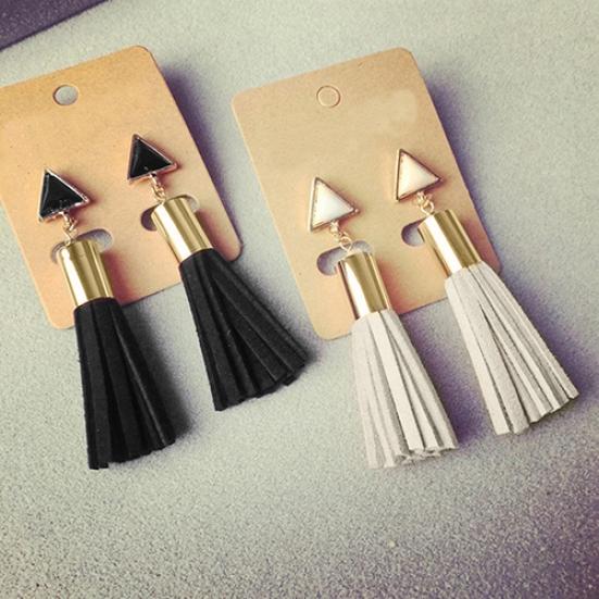 

Women s Vintage Triangle Faux Suede Tassels Drop Earrings Long Dangle Earrings