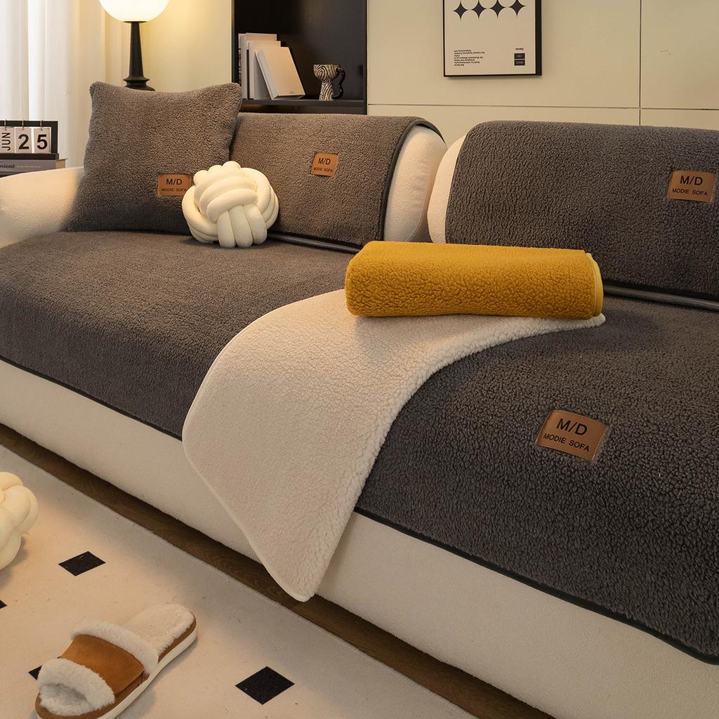 Lamb Plush Sofa Cushion Autumn And Winter  New Thickened Four-Season Universal Seat Cushion Non-Slip Cover Cover Cloth Towel