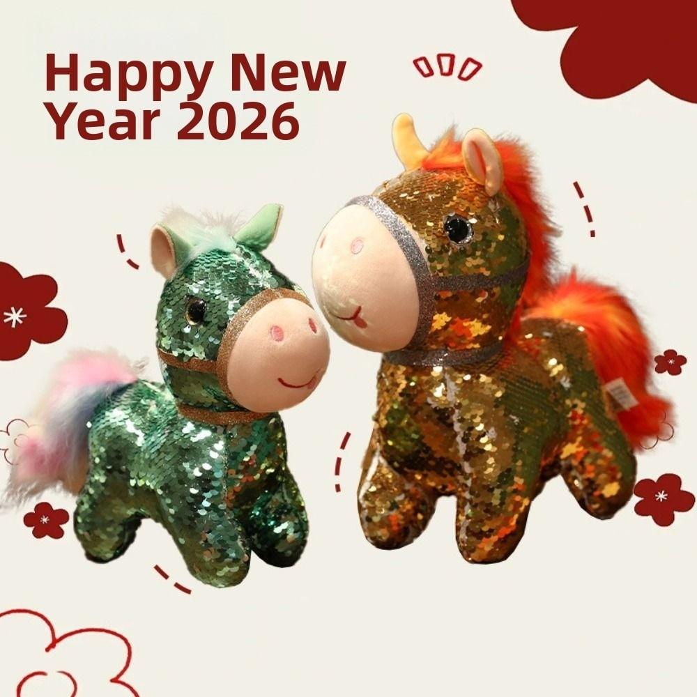 Colorful Sequined Horse Plush Doll Creative Cartoon Steed Doll Zodiac Pony Figurine  Festive Decor