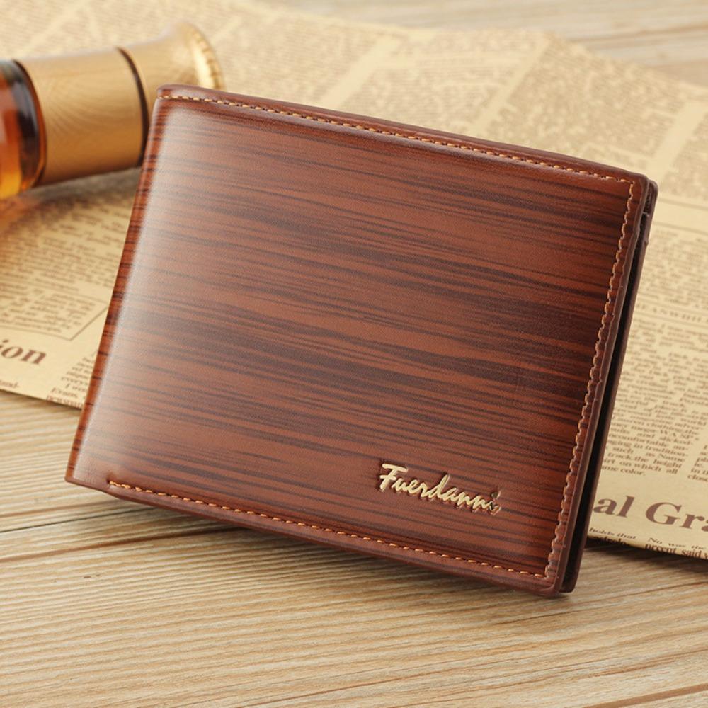 

PU Leather 2 Fold Wallets Small Pocket Purse Male PU Leather Purse Men Short PU Wallet Daily StyleB-Black