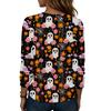 Women's Casual Long Sleeve Round Neck Top with Halloween Print for Party