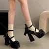 Fashion Platform High Heels Fashion Cross Straps Women Mary Jane Shoes Spring Autumn Bow Thick Bottom Lolita Pumps Ladies Dress Shoes