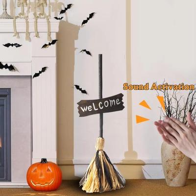 Electric Halloween Witch Broom Luminescence Spooky Sound Dancing Witch's Broom Haunted House Props Haunted Dancing Broom