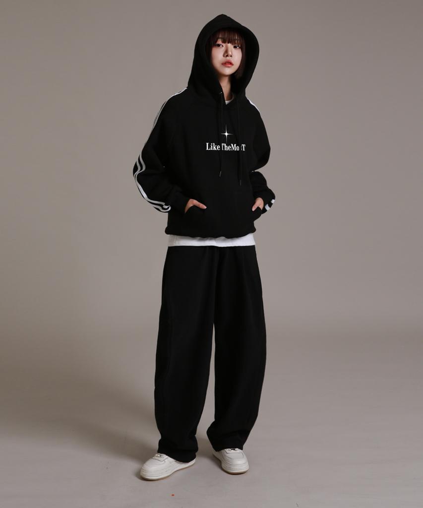 LIKE THE MOST Training Pintuck Side Pintuck Wide Pants Black