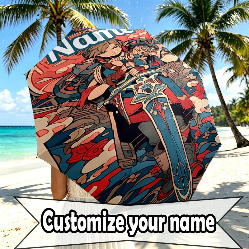 Custom Name Personalized The Legend of Zelda Print Umbrella, Auto Open Close, 8‑Rib Sturdy Frame, Commute Camping Hiking Use, Birthday Gift