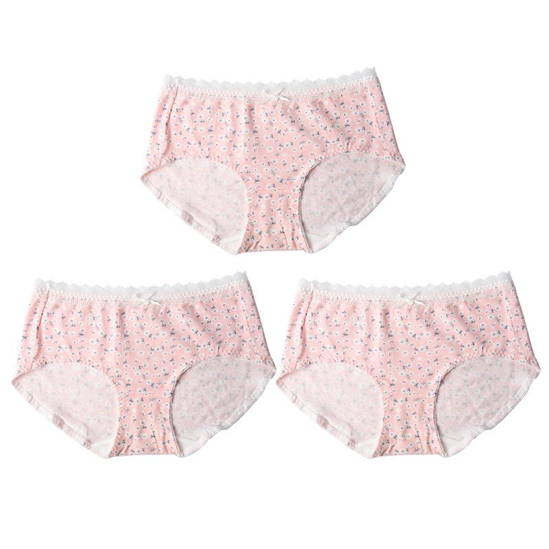 Spodní prádlo třídy A Vysoce elastické antibakteriální kalhotky se středním pasem pro ženy Květinové kalhotky s krajkovým potiskem Pohodlné prodyšné kalhotky
