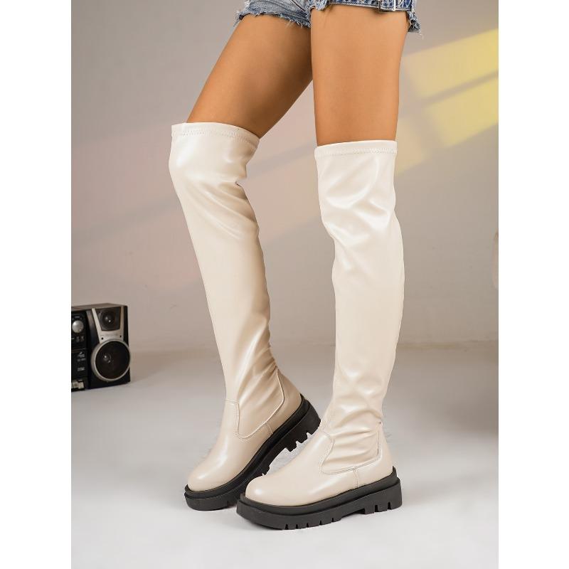 Thick-soled Slimming Over The Knee Boots 2025 Winter New Plus-size Round Toe Muffin Skinny Boots for Women