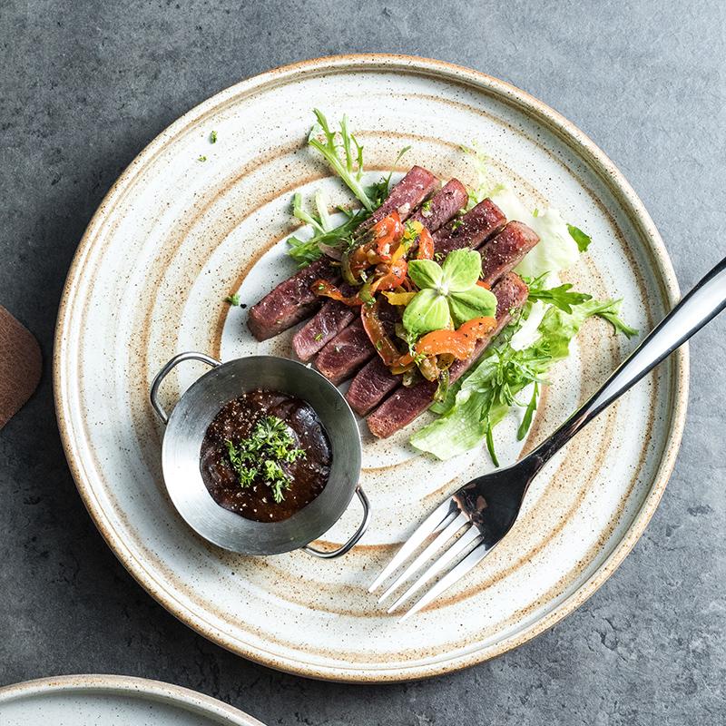 Japanese Ceramic Tableware, Retro Clay Circular Plate, Restaurant Commercial Western Dish Steak Plate Household Dish Flat Plate