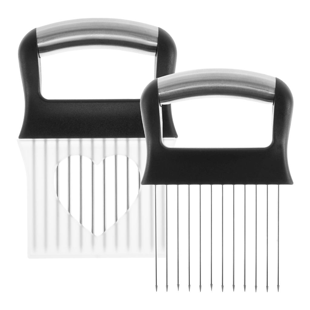 2Pcs Portable Slice Onions Holder Onion Slicer Kitchen stainless steel potato chip onion holder Food Slicer Cutter Assistant