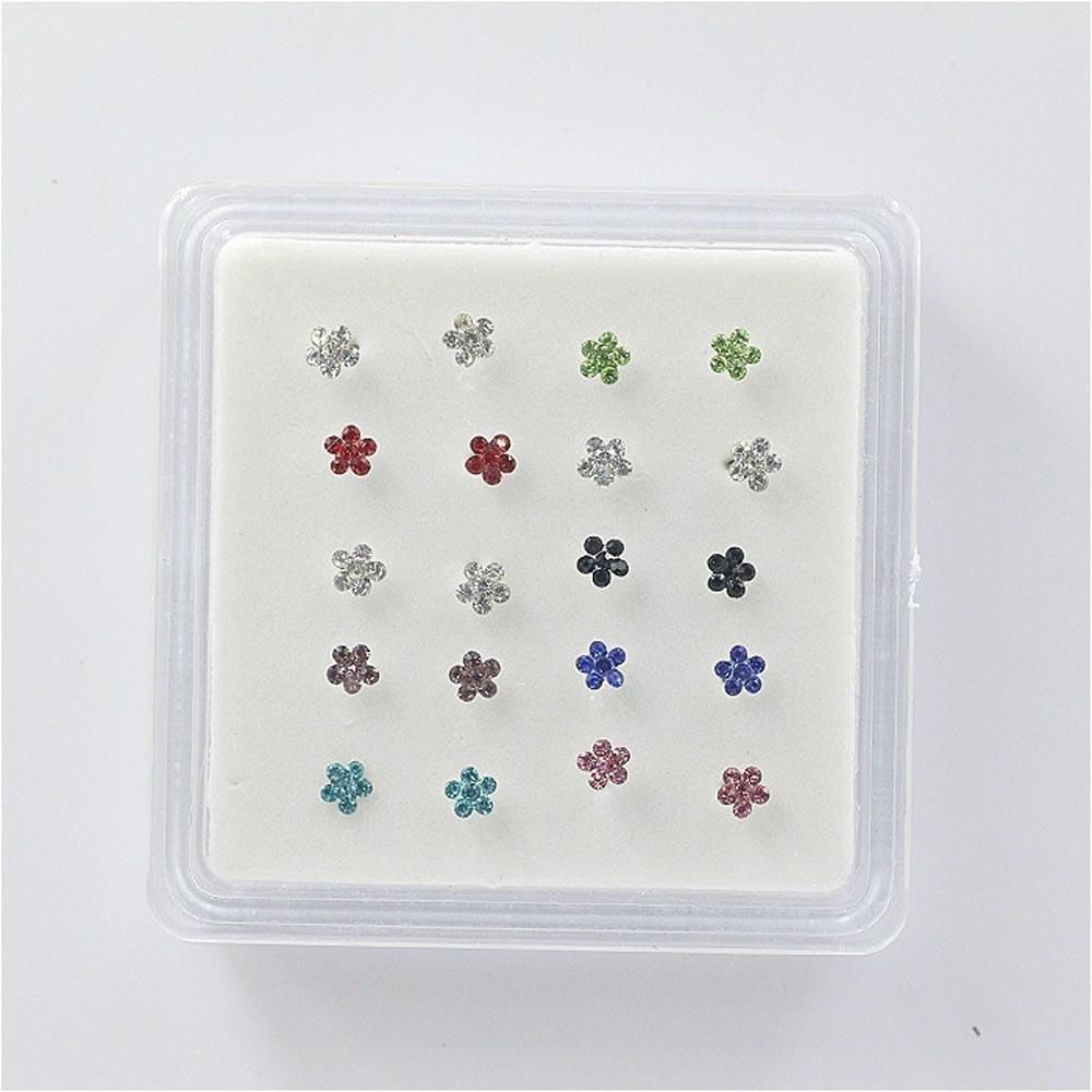 20PCS Silver Jewelry Fashion Accessories Gems Flower Nose Rings Body Piercing Nose Studs Ring