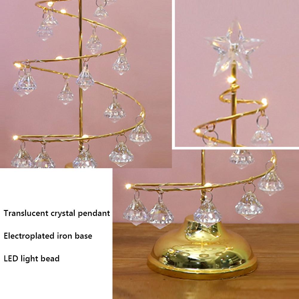 Crystal Star Christmas Tree LED Lights Battery Operated Desk Table Lamp Decorative Iron Tree for Living Room Bedroom