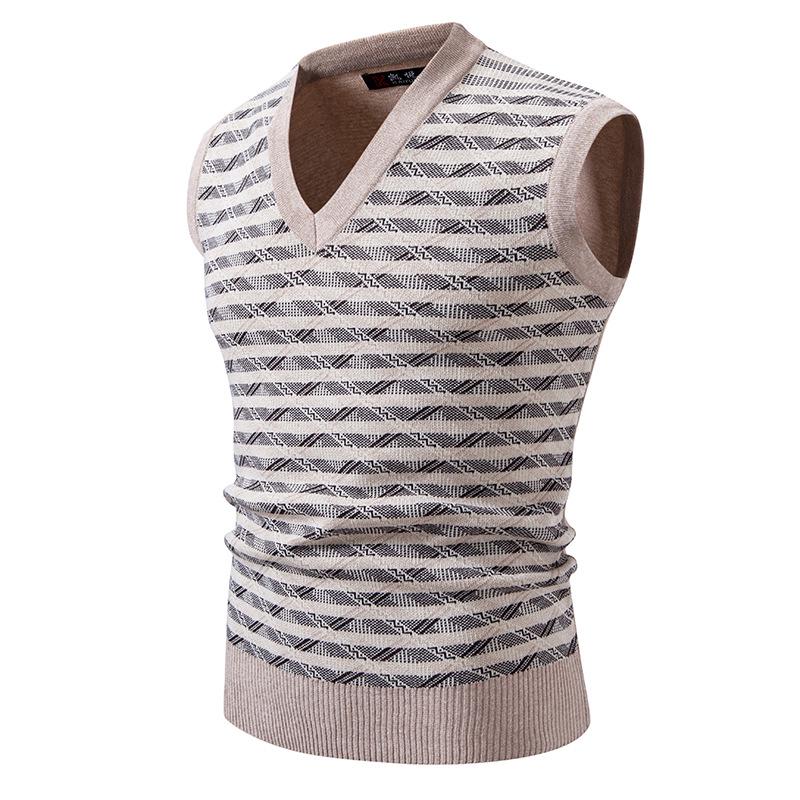 Men's V-Neck Trendy Knit Sweater Vest - Autumn/Winter European & American Style Pullover