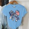USA Flag Coquette Bow Design Woman T-shirts July 4th Crew Neck Summer Clothes Men 4th of July Coquette Bow Shirts and Blouses