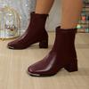 2024 Hot Sale Zipper Women's Boots Winter Square Toe Suede Warm Solid Short Barrel Chunky Heels Fashion Boots Ladies Shoes