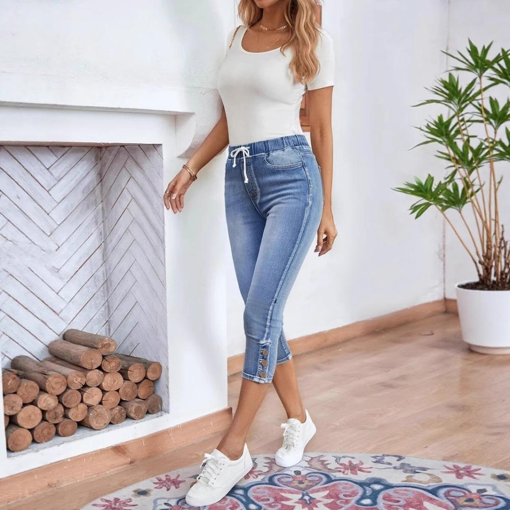 Women's Jeans Elastic Waist Lace-up Jeans Fashionable and Versatile Commuting and Casual