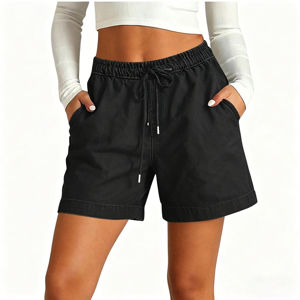 Pantaloncini di Jeans Casual da Donna a Vestibilità Larga Vita Elastica Non Elasticizzati Gamba Larga Pantaloncini Jeans Estivi con Coulisse e Tasche