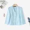 ZANZEA Women Casual V-Neck Solid Color 3/4 Sleeve Blouse