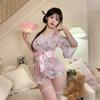 Domila Sexy Underwear Japanese Sexy Cardigan Three-point Chiffon Embroidered Kimono Hot Uniform Women's Suit