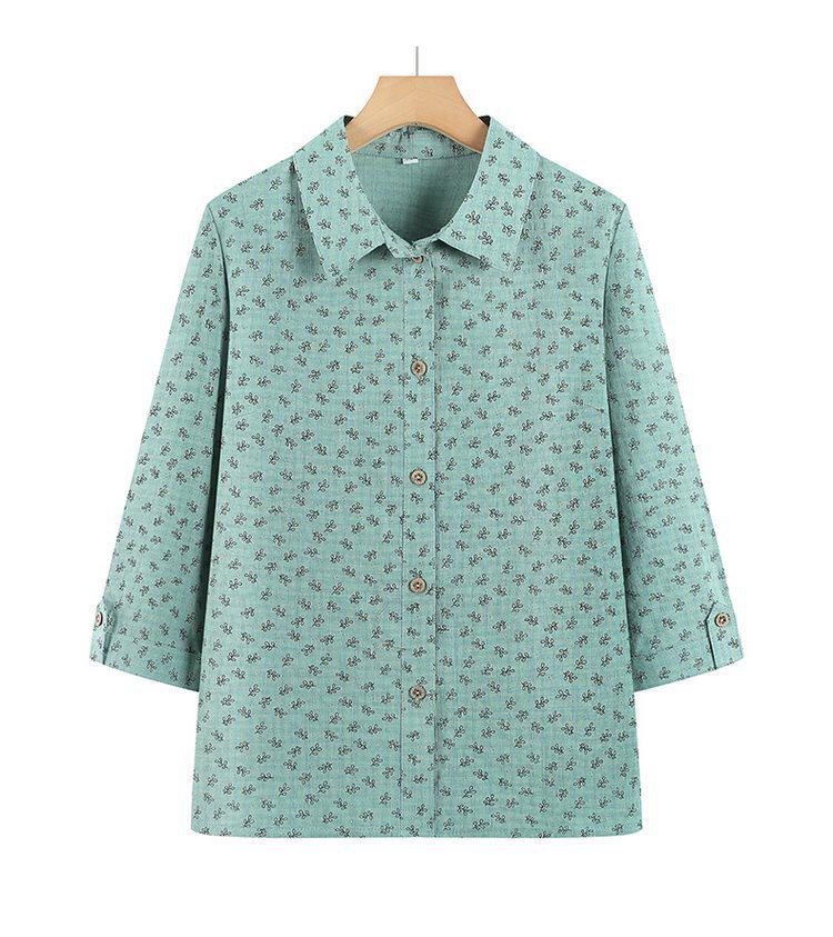Mid-aged & Elderly Women's Floral Cotton Shirt, 3/4 Sleeve, Loose Plus Size Top