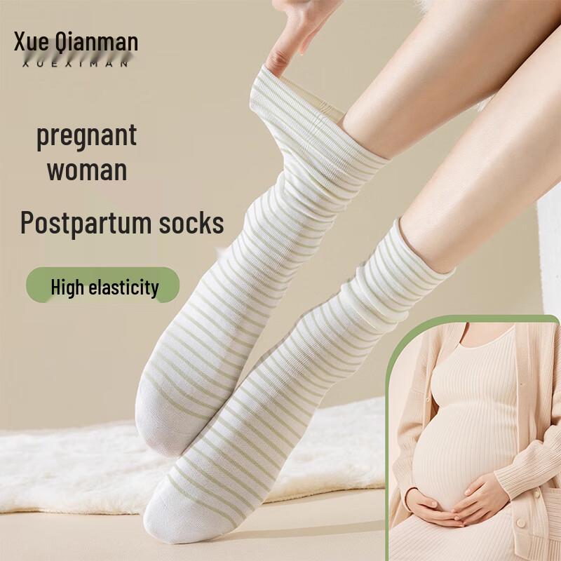 Xuexieman Women s Antibacterial Striped Mid-Calf Cotton Socks One Size