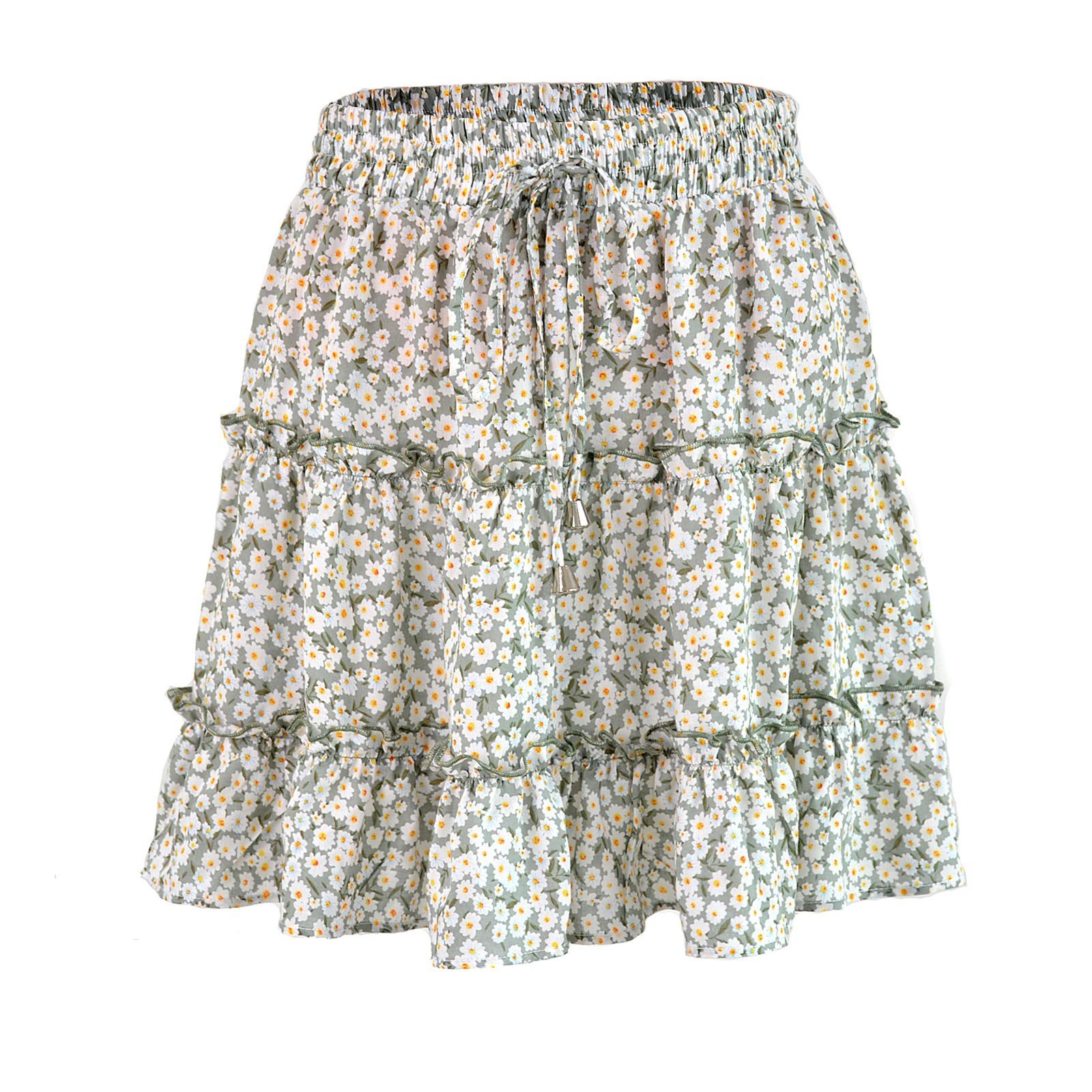 

Women s High Waisted Ruffled Edge Polka Dot Floral Skirt With Printed A-line Short Skirt S зелений