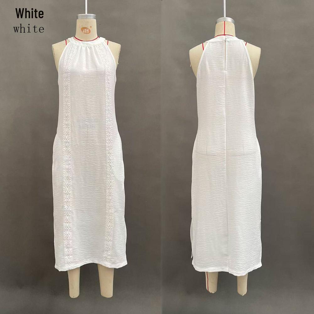 2026 Women's Halter Neck Sleeveless Lace Patchwork Dress - Spring/Summer Style