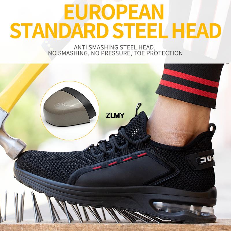 Air Cushion Safety Shoes Men Mesh Breathable Steel Toe Sneaker Puncture Proof Work Safety Boots Anti-smash Man Work Shoes Summer