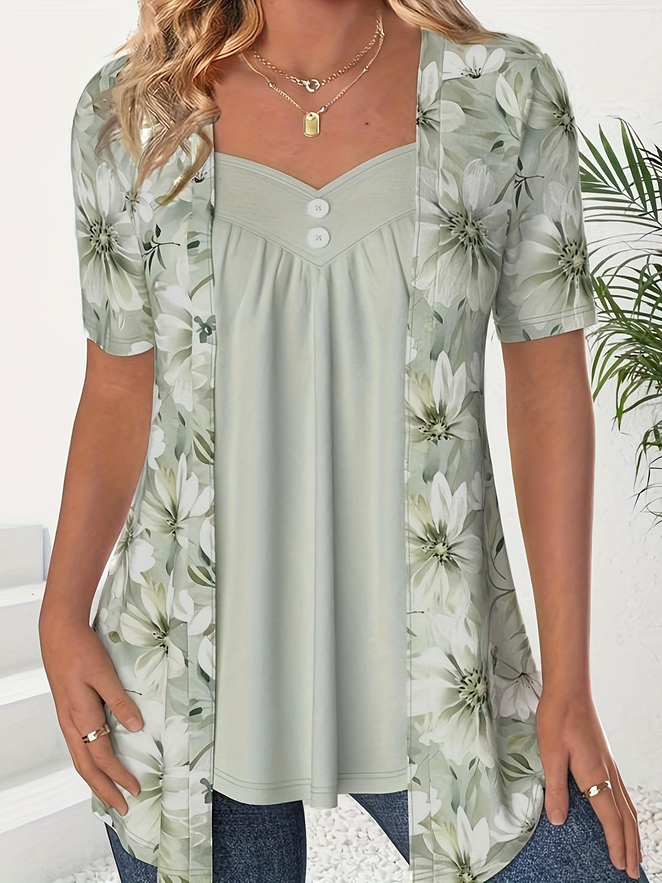 

Женская трансграничная мода весна/лето 2024: Топ с коротким рукавом на пуговицах с принтом, имитирующий двойку 5XL светло-фиолетовый