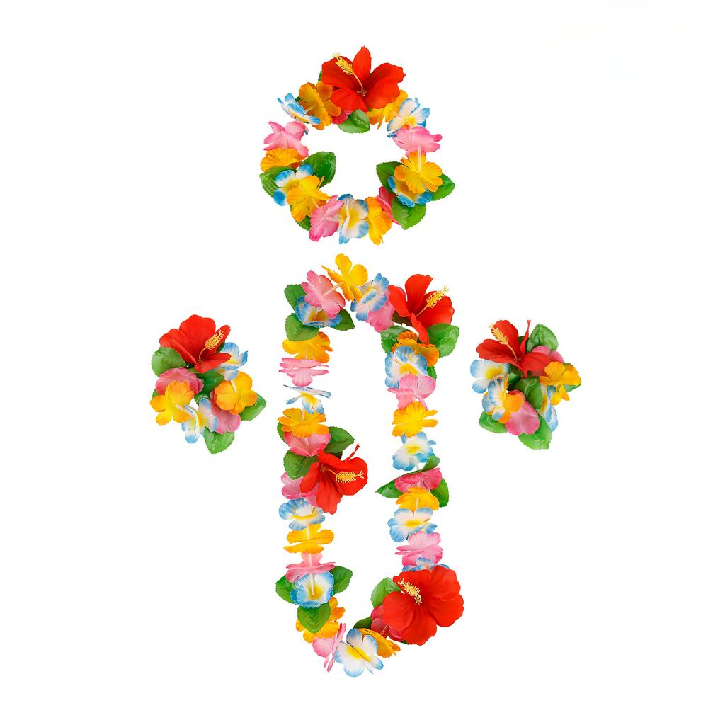 12 Color Petal Necklace Headband Bracelet Set of Four Festive Event Dressing Accessories Party Hawaiian Flower Ring