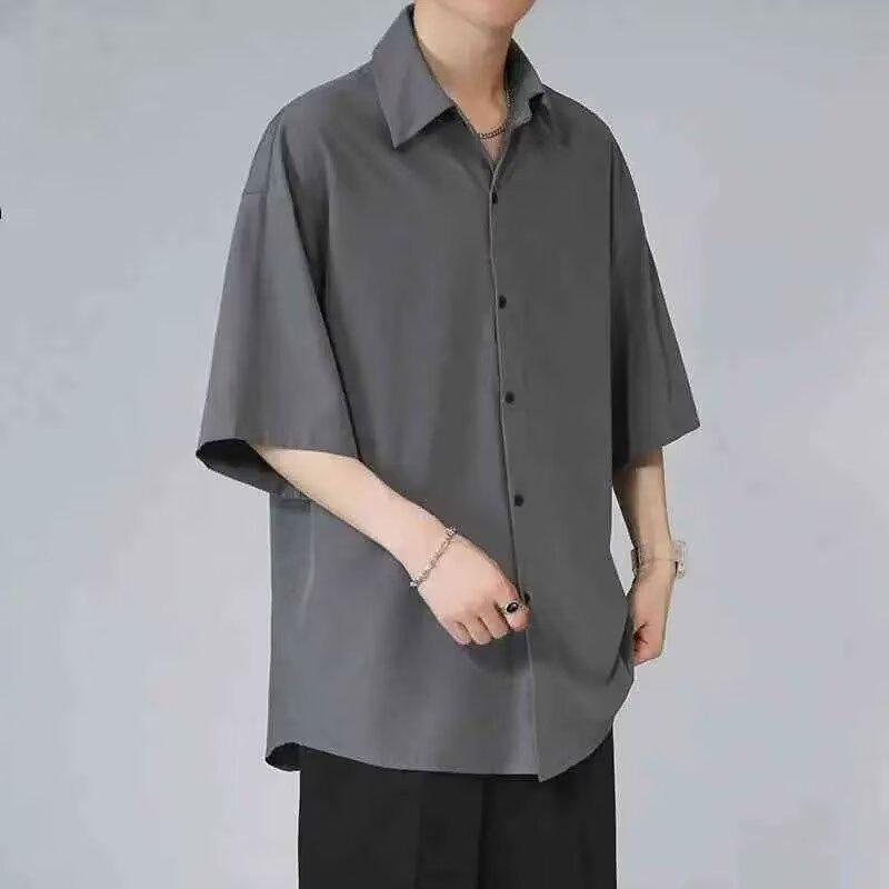 Heren Vintage Los Korte Mouw Casual Dunne Effen Zomer Shirt