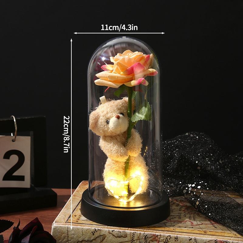 Eternal Rose in Glass Dome Desk Accessorie Artificial Flower Glow LED Roses Flores Eternas Birthday Mother's Day Gift Room Decor