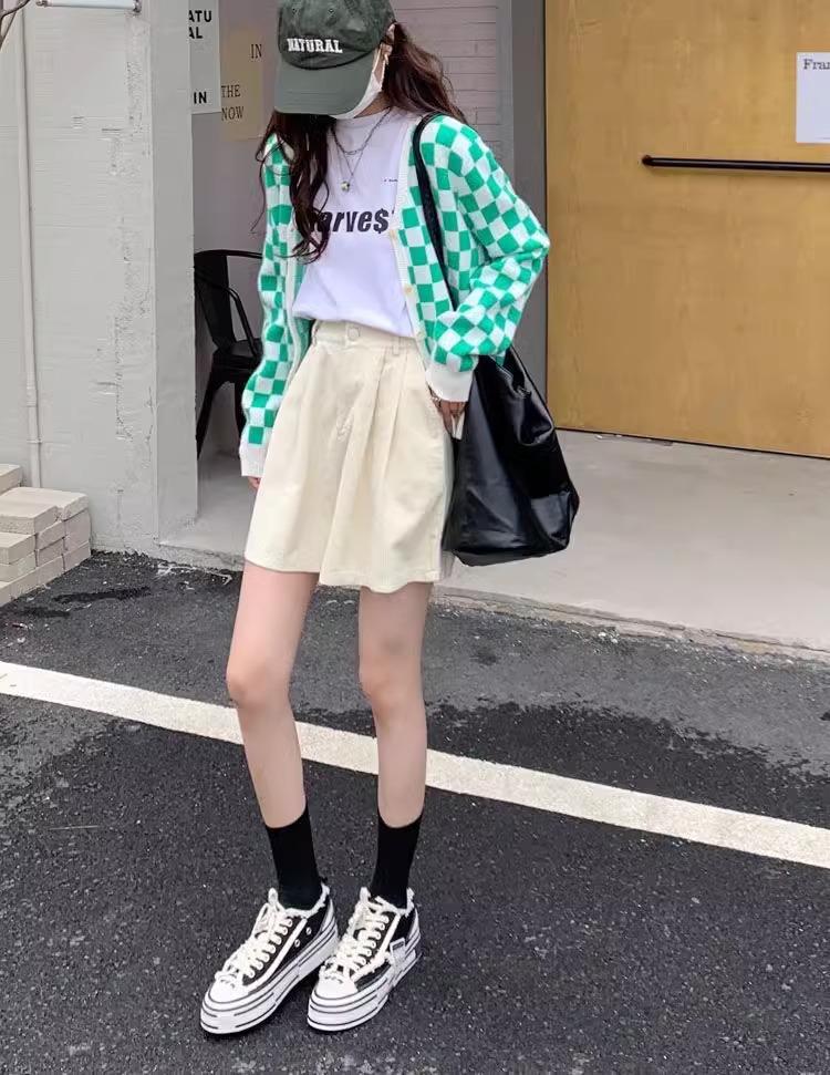 Women's Corduroy Loose Wide-Leg Shorts 2023 Autumn/Winter Korean A-line Petite Style