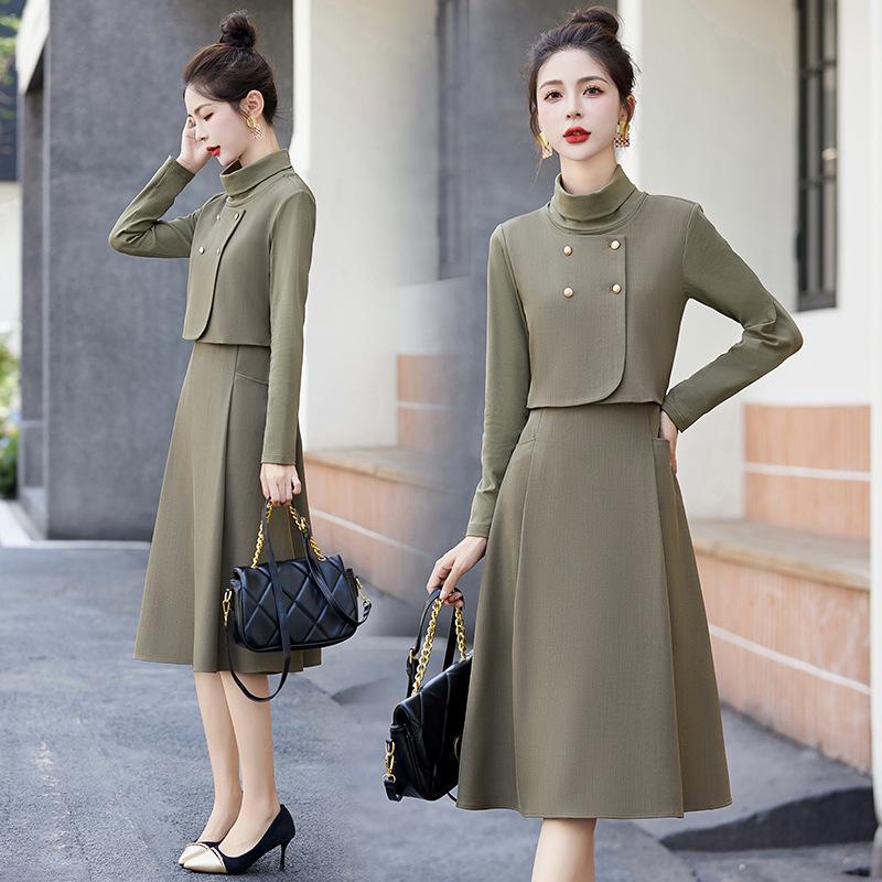 

Модное платье женское весенне-осеннее новое темпераментное элегантное омолаживающее платье-водолазка комплект из трех предметов M