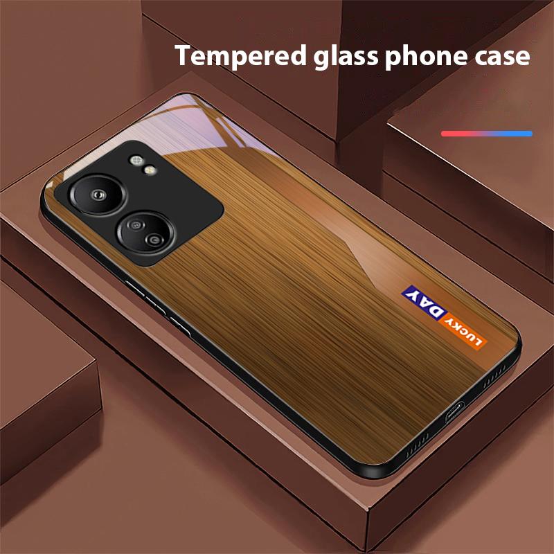 

Wood Grain Striped Blue For Xiaomi Redmi 13C Note13 12 Pro Plus 5G Note 9 13T Pro POCO X6 F5 F6 Black Tempered Glass Phone Case For Redmi 9A
