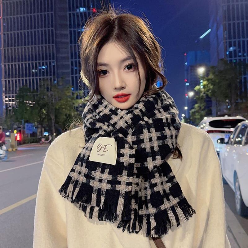 Plaid scarf winter women's new high-end couple versatile thickened warm large shawl imitation cashmere scarf