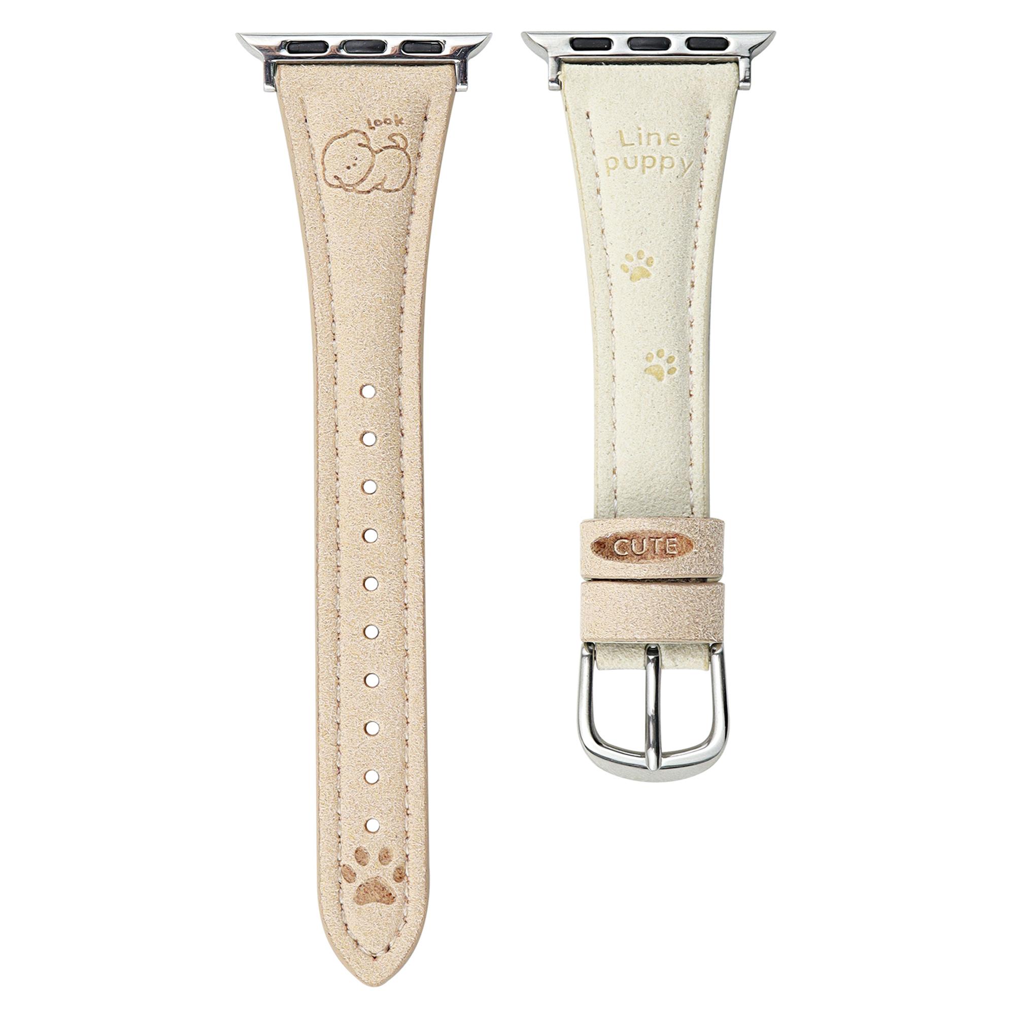 

Cartoon Puppy Pattern Leather Strap for Apple Watch Series 10 42mm/9 8 7 41mm/SE (2023) SE (2022) SE 6 5 4 40mm/3 2 1 38mm Apricot+White
