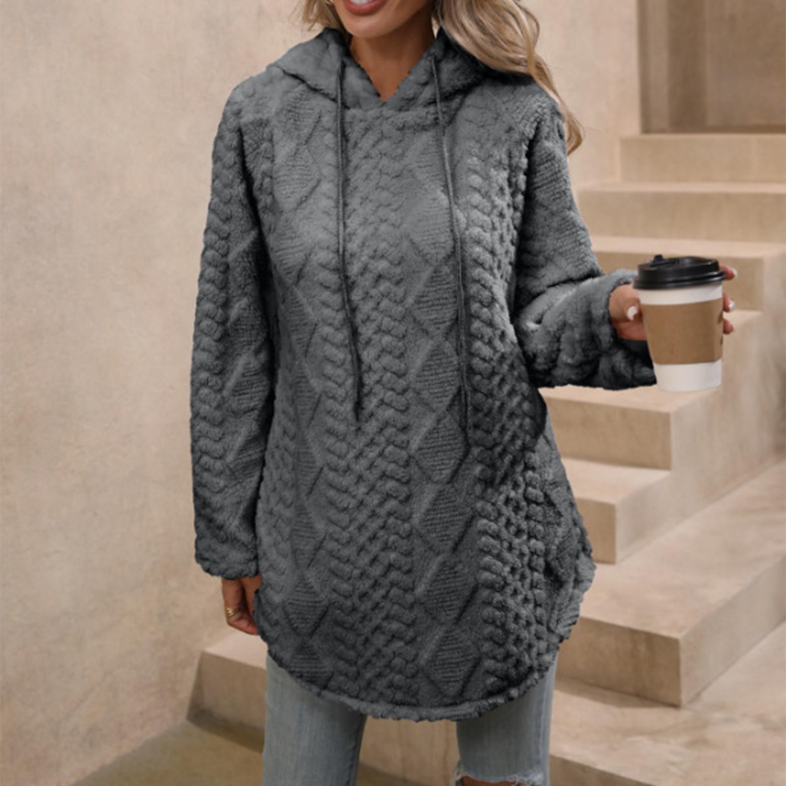 

Женский повседневный однотонный худи-пуловер с капюшоном и длинными рукавами из пушистого трикотажа M