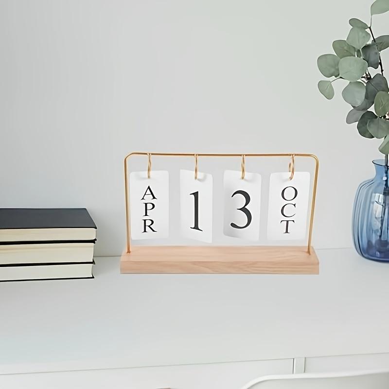 1PC Classic Wooden Calendar, Flip-page Calendar, Displaying The Month and Date, Perfect for Decorating Your Desk or Home with A Gold Border