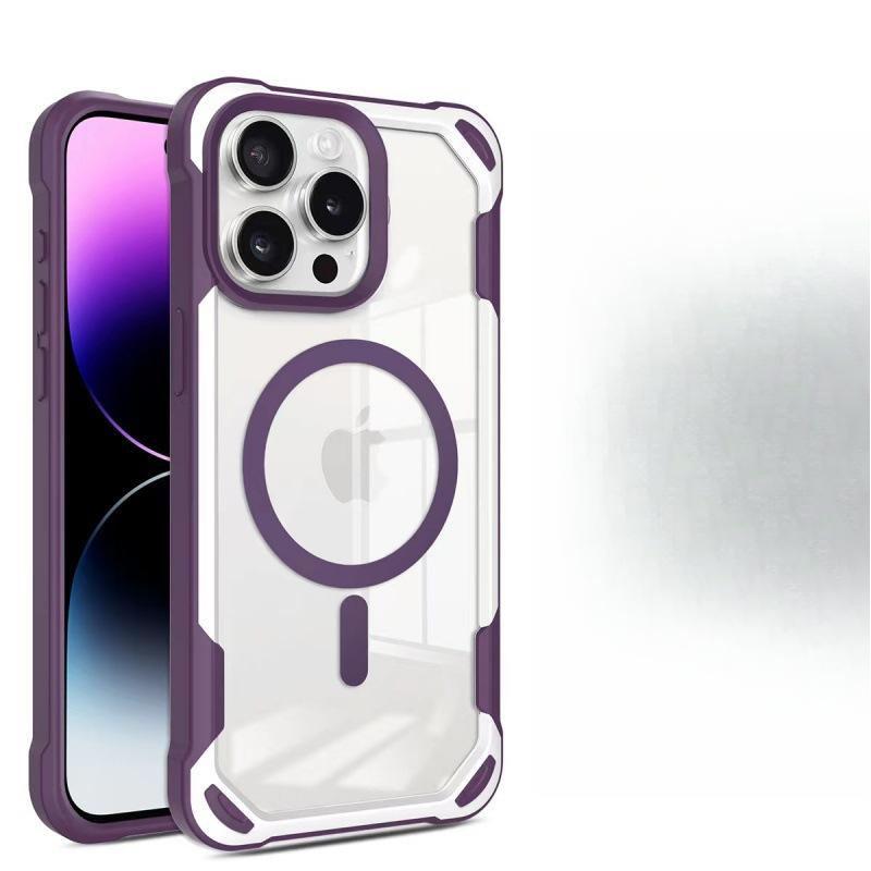 

Подходит для чехла для телефона с магнитной зарядкой IPhone16 Panda, Apple 15 прозрачный 14proMax четырехсторонний противоударный защитный чехол iPhone11pro фиолетовый