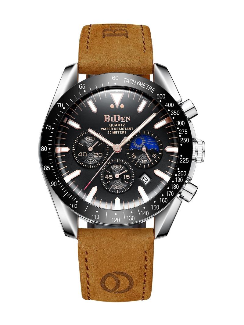 

Многофункциональные мужские кварцевые мужские часы с хронографом BIDEN, модные светящиеся часы с шестью стрелками чёрный/оранжевый
